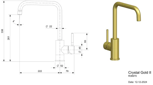 REGINOX K�chenarmatur CRYSTAL II Gold PVD (R38970) K�chenarmatur / Einhebelmischer mit Festauslauf 360� schwenkbarer Auslauf