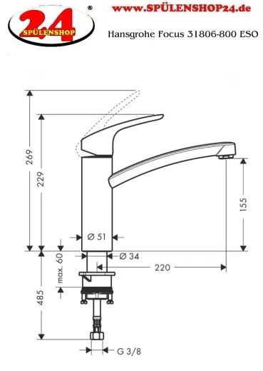 HANSGROHE Kchenarmatur Focus M41 Edelstahl Finish Einhebelmischer 160 mit Festauslauf, 1jet 360 schwenkbarer Auslauf (31806800)