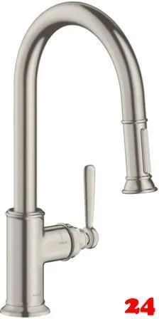 AXOR Kchenarmatur Montreux Edelstahl Finish Einhebelmischer 180 mit Zugauslauf als Auszugsbrause Schwenkbereich einstellbar (16581800)