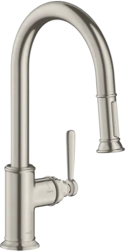 AXOR Kchenarmatur Montreux Edelstahl Finish Einhebelmischer 180 mit Zugauslauf als Auszugsbrause Schwenkbereich einstellbar (16581800)