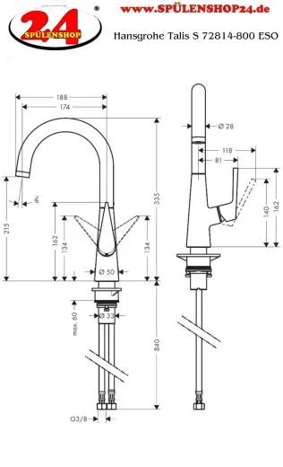 HANSGROHE Kchenarmatur Talis M51 Edelstahl Finish Einhebelmischer 220 mit Festauslauf, 1jet Schwenkbereich einstellbar (72814800)