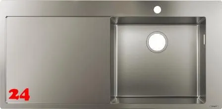 HANSGROHE Kchensple S715-F450 Einbausple 450 mit Abtropfflche Edelstahlsple Flachrand Siebkorb als Stopfenventil