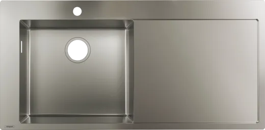 HANSGROHE Kchensple S715-F450 Einbausple 450 mit Abtropfflche Edelstahlsple Flachrand Siebkorb als Stopfenventil