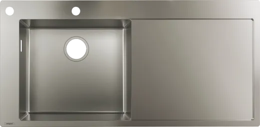 HANSGROHE Kchensple S717-F450 Einbausple 450 mit Abtropfflche Edelstahlsple Flachrand Siebkorb als Drehknopfventil