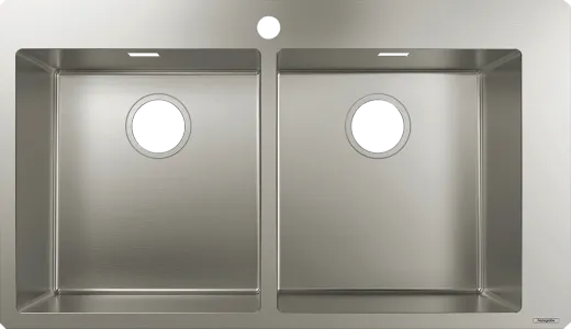 HANSGROHE Kchensple S711-F765 Einbausple 370/370 Edelstahlsple Flachrand Siebkorb als Stopfenventil