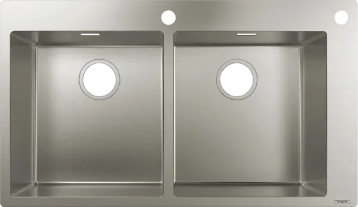 HANSGROHE Kchensple S712-F765 Einbausple 370/370 Edelstahlsple Flachrand Siebkorb als Drehknopfventil