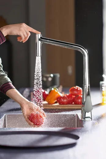 HANSGROHE Kchensple S719-U450 Edelstahlsple 450 3 in 1 (Einbau, Unterbau, Flchenbndig) mit Siebkorb als Stopfen- oder Drehknopfventil