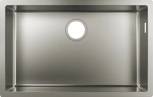 HANSGROHE Kchensple S719-U660 Edelstahlsple 660 3 in 1 (Einbau, Unterbau, Flchenbndig) mit Siebkorb als Stopfen- oder Drehknopfventil