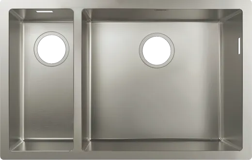 HANSGROHE Kchensple S719-U655 Edelstahlsple 180/450 3 in 1 (Einbau, Unterbau, Flchenbndig) mit Siebkorb als Stopfen- oder Drehknopfventil