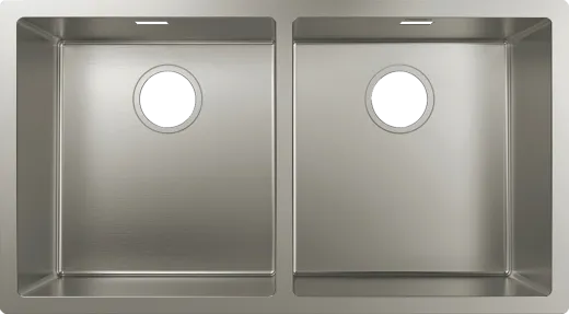 HANSGROHE Kchensple S719-U765 Edelstahlsple 370/370 3 in 1 (Einbau, Unterbau, Flchenbndig) mit Siebkorb als Stopfen- oder Drehknopfventil