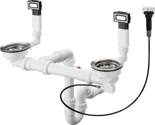 HANSGROHE Kchensple S719-U765 Edelstahlsple 370/370 3 in 1 (Einbau, Unterbau, Flchenbndig) mit Siebkorb als Stopfen- oder Drehknopfventil