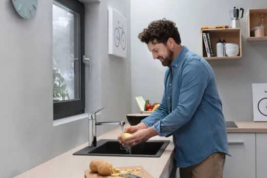 HANSGROHE Kchensple S51 S510-F450 SilicaTec Granitsple 450 Einbausple in 3 Farben mit Siebkorb als Stopfen- oder Drehknopfventil