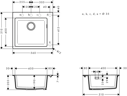 HANSGROHE Kchensple S51 S510-F450 SilicaTec Granitsple 450 Einbausple in 3 Farben mit Siebkorb als Stopfen- oder Drehknopfventil