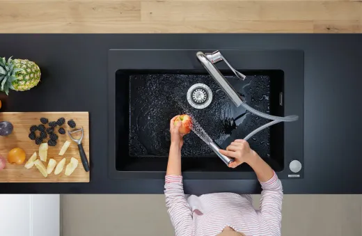 HANSGROHE Kchensple S51 S510-F660 SilicaTec Granitsple 660 Einbausple in 3 Farben mit Siebkorb als Stopfen- oder Drehknopfventil