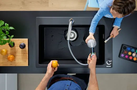 HANSGROHE Kchensple S51 S510-F660 SilicaTec Granitsple 660 Einbausple in 3 Farben mit Siebkorb als Stopfen- oder Drehknopfventil