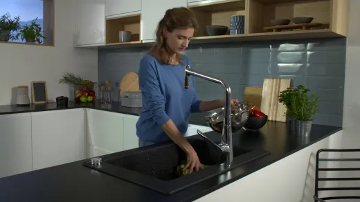 HANSGROHE Kchensple S51 S510-F660 SilicaTec Granitsple 660 Einbausple in 3 Farben mit Siebkorb als Stopfen- oder Drehknopfventil