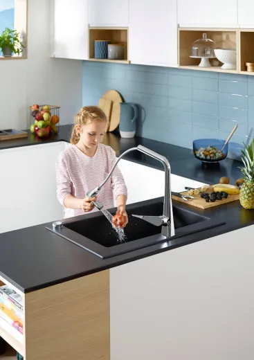 HANSGROHE Kchensple S51 S510-F660 SilicaTec Granitsple 660 Einbausple in 3 Farben mit Siebkorb als Stopfen- oder Drehknopfventil