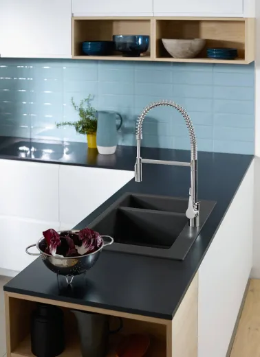 HANSGROHE Kchensple S51 S510-F635 SilicaTec Granitsple 180/450 Einbausple in 3 Farben mit Siebkorb als Stopfen- oder Drehknopfventil