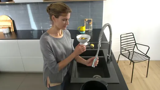 HANSGROHE Kchensple S51 S510-F635 SilicaTec Granitsple 180/450 Einbausple in 3 Farben mit Siebkorb als Stopfen- oder Drehknopfventil