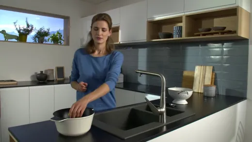 HANSGROHE Kchensple S51 S510-F635 SilicaTec Granitsple 180/450 Einbausple in 3 Farben mit Siebkorb als Stopfen- oder Drehknopfventil