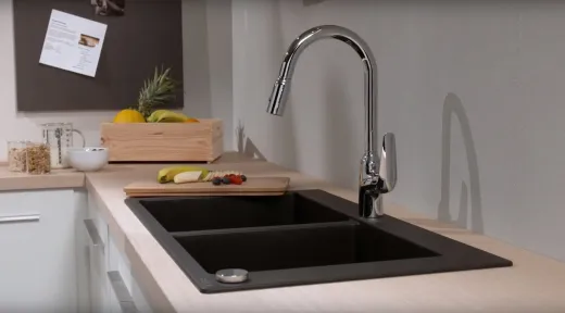HANSGROHE Kchensple S51 S510-F770 SilicaTec Granitsple 370/370 Einbausple in 3 Farben mit Siebkorb als Stopfen- oder Drehknopfventil