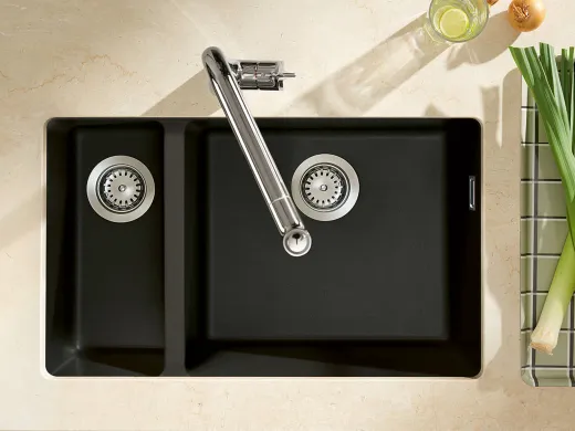 HANSGROHE Kchensple S51 S510-U635 SilicaTec Granit-Unterbausple 180/450 in 3 Farben mit Siebkorb als Stopfen- oder Drehknopfventil