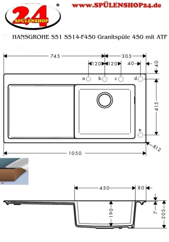 HANSGROHE Spülenset C51 C51-F450-03 SilicaTec Granit Spülencombi 450 Select mit Abtropffläche inkl. S51 S514-F450 Einbauspüle 450 und METRIS 2-Loch Küchenmischer (43214000)