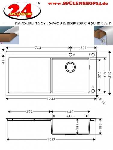 HANSGROHE Spülenset C71 C71-F450-02 Spülencombi Chrom 450 Select mit Abtropffläche inkl. S71 S715-F450 Einbauspüle 450 und METRIS 2-Loch Küchenmischer (43208000)