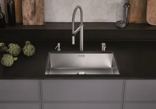 BLANCO Kchensple Claron 340 U Durinox Edelstahlsple / Unerbausple mit Ablaufsystem InFino und Handbettigung