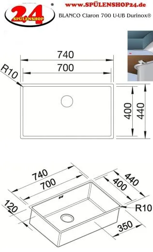 BLANCO Kchensple Claron 700-U Durinox Edelstahlsple / Unterbausple mit Ablaufsystem InFino und Handbettigung