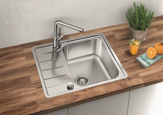 BLANCO Kchensple Lemis 45 S-IF Mini Edelstahlsple / Einbausple Flachrand mit Siebkorb als Drehknopfventil