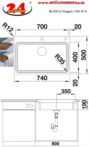 BLANCO Kchensple Etagon 700 IF/A Edelstahlsple / Einbausple Flachrand mit Ablaufsystem InFino und Zugknopf