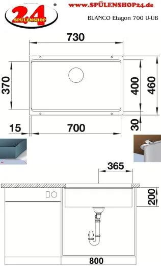 BLANCO Kchensple Etagon 700-U Silgranit PuraDurII Granitsple / Unterbaubecken Ablaufsystem InFino mit Handbettigung