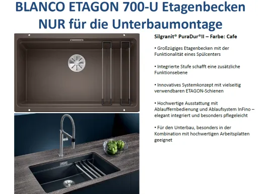 BLANCO Kchensple Etagon 700-U Silgranit PuraDurII Granitsple / Unterbaubecken Ablaufsystem InFino mit Handbettigung