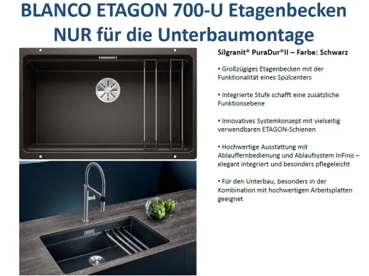 BLANCO Kchensple Etagon 700-U Silgranit PuraDurII Granitsple / Unterbaubecken Ablaufsystem InFino mit Handbettigung
