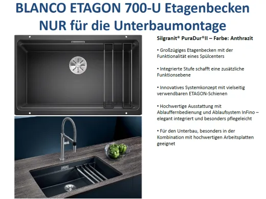 BLANCO Kchensple Etagon 700-U Silgranit PuraDurII Granitsple / Unterbaubecken Ablaufsystem InFino mit Handbettigung