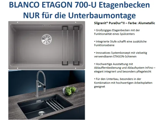 BLANCO Kchensple Etagon 700-U Silgranit PuraDurII Granitsple / Unterbaubecken Ablaufsystem InFino mit Handbettigung