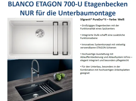 BLANCO Kchensple Etagon 700-U Silgranit PuraDurII Granitsple / Unterbaubecken Ablaufsystem InFino mit Handbettigung