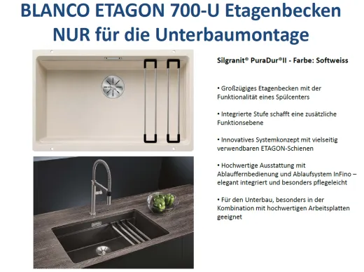BLANCO Kchensple Etagon 700-U Silgranit PuraDurII Granitsple / Unterbaubecken Ablaufsystem InFino mit Handbettigung