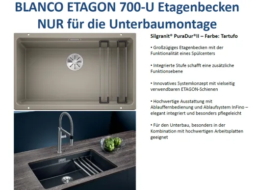 BLANCO Kchensple Etagon 700-U Silgranit PuraDurII Granitsple / Unterbaubecken Ablaufsystem InFino mit Handbettigung
