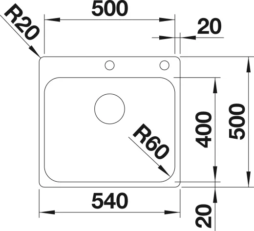 BLANCO Kchensple Supra 500-IF/A Edelstahlsple / Einbausple Flachrand mit Hahnlochbank Siebkorb als Zugknopfventil