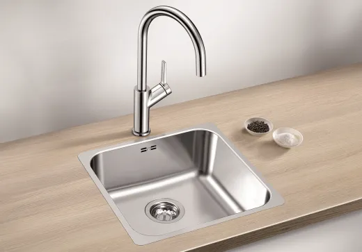 BLANCO Kchensple Supra 400-IF Edelstahlsple / Einbausple Flachrand Siebkorb als Stopfenventil Handbettigung