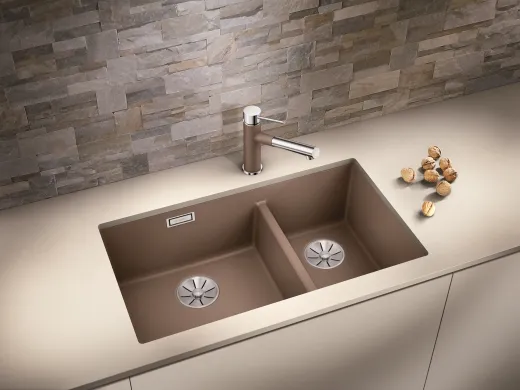 BLANCO Subline 430/270-U Silgranit PuraDurII Granitsple / Unterbaubecken Ablaufsystem InFino mit Handbettigung