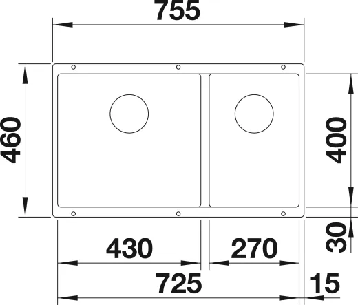 BLANCO Subline 430/270-U Silgranit PuraDurII Granitsple / Unterbaubecken Ablaufsystem InFino mit Handbettigung
