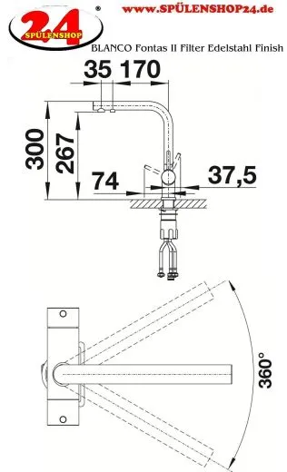 BLANCO Fontas II Filter PVD Steel 3-in-1-Armatur Gefiltertes Wasser - Kaltes, warmes und gefiltertes Wasser