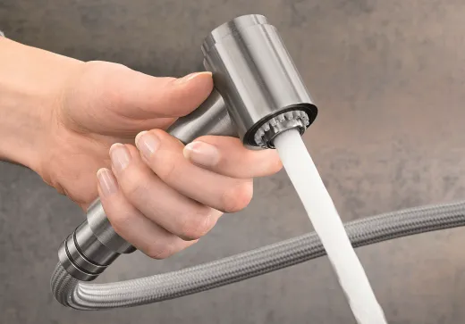 BLANCO Kchenarmatur Ambis-S Edelstahl massiv Einhebelmischer mit Zugauslauf mit Brausefunktion Niederdruck