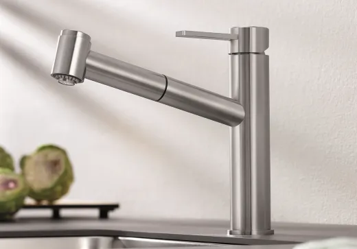 BLANCO Kchenarmatur Ambis-S Edelstahl massiv Einhebelmischer mit Zugauslauf mit Brausefunktion Niederdruck