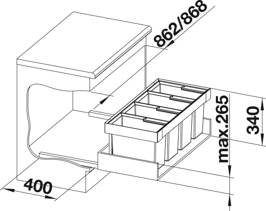 BLANCO Abfalltrennsystem Flexon II 90/4 Abfallsystem zum Einbau in Schubksten ab 90cm Unterschrank