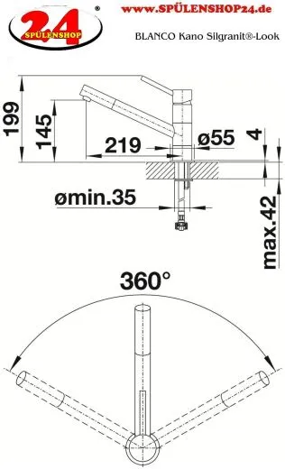 BLANCO Kchenarmatur Kano Silgranit-Look Einhebelmischer mit Festauslauf 360 schwenkbarer Auslauf in 6 Farben