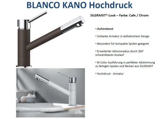 BLANCO Kchenarmatur Kano Silgranit-Look Einhebelmischer mit Festauslauf 360 schwenkbarer Auslauf in 6 Farben